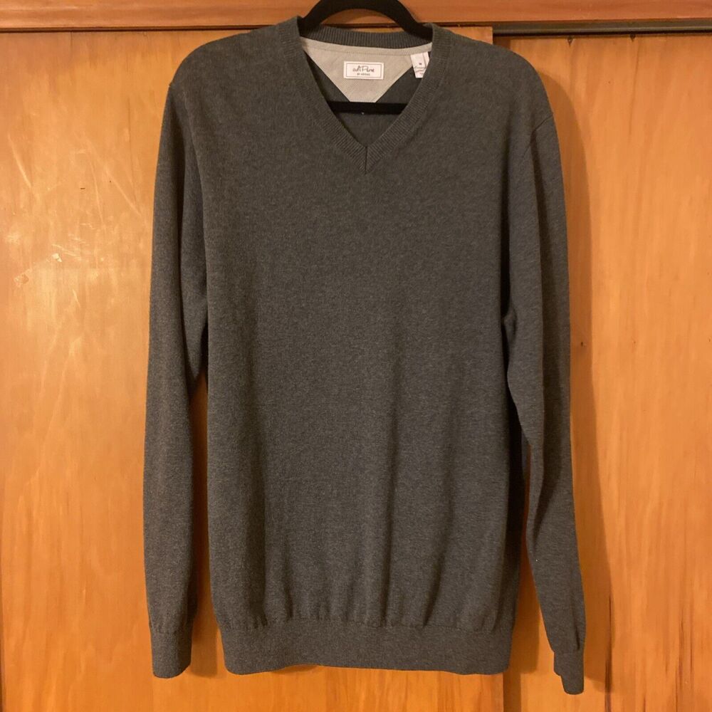 adiPure by Adidas Gray 100% Cotton Men’s V-Neck Sweater Neutral Length 28”